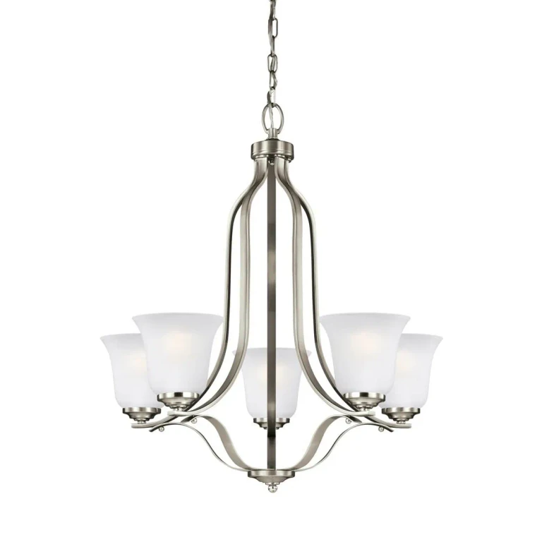 Brushed Nickel Five Light Chandelier from the Emmons Collection