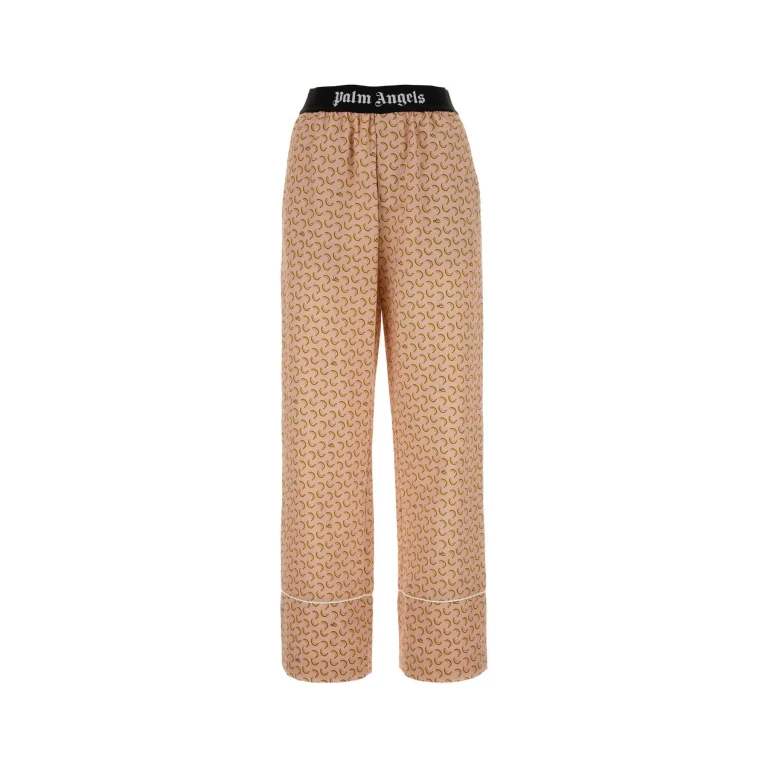 Palm Angels Printed Linen Blend Wide-leg Pant