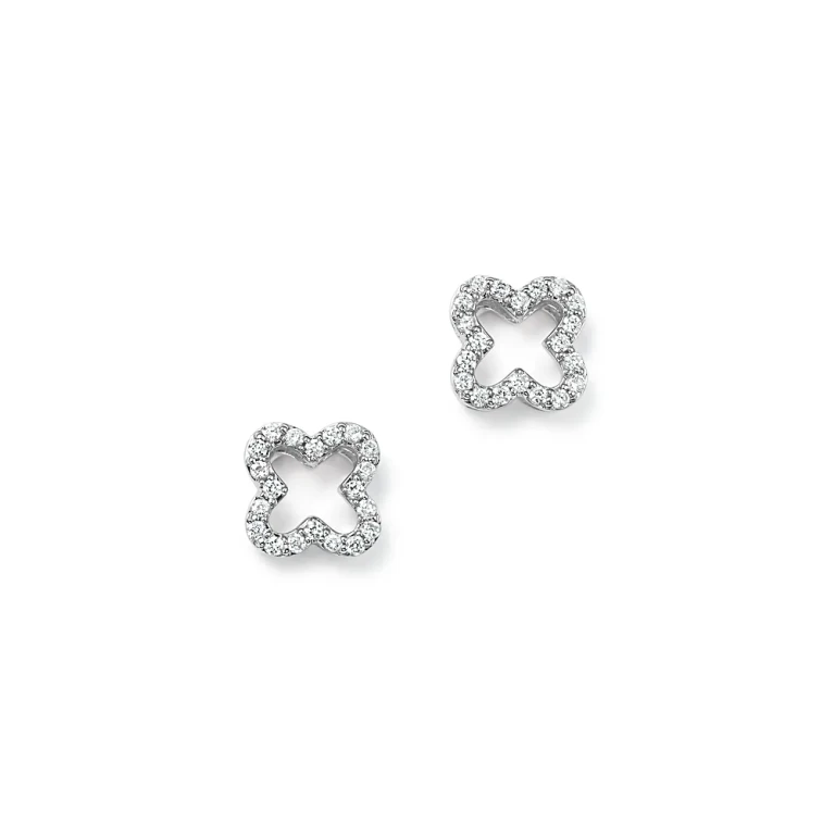 Diamond Clover Stud Earrings in 14K White Gold, .20 tcw