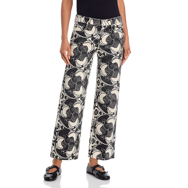 Mother The Mid Rise Rambler Zip Ankle Jeans in Curlycue Black And Cream