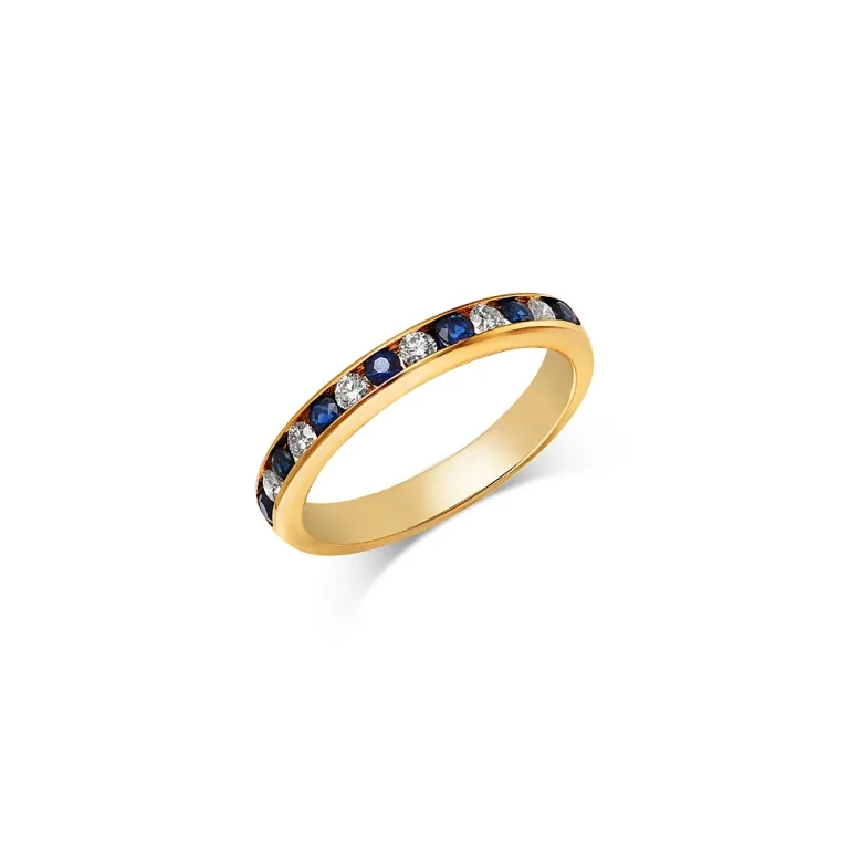 Gemstone & Diamond Channel Set Ring in 14K Yellow Gold