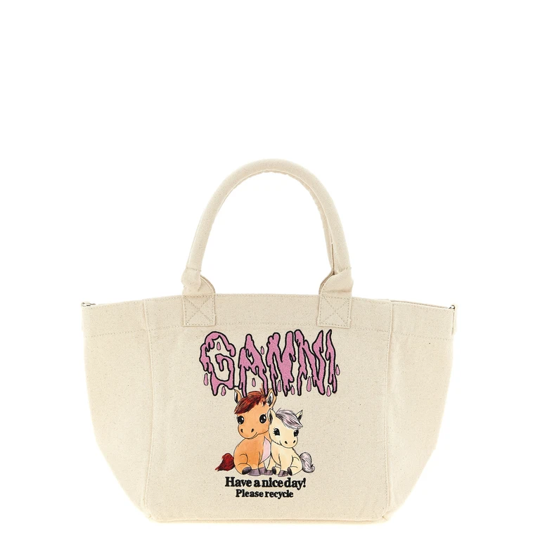 Ganni Small Pony shopping bag Beige Recycled Cotton Tote - Women