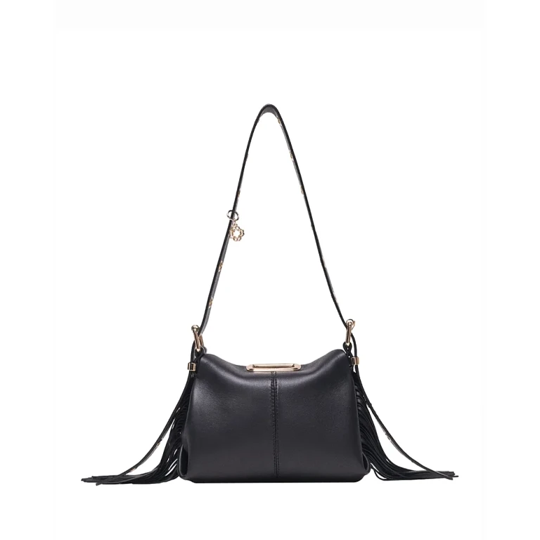Maje Miss M Mini Fringed Black Leather Crossbody Bag