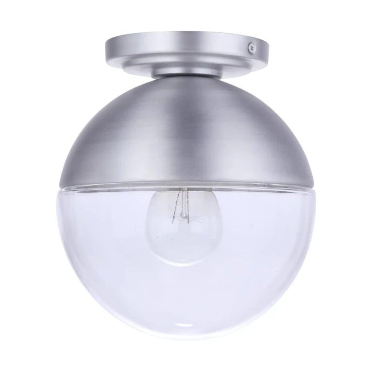 Satin Aluminum One Light Outdoor Flush Mount from the Evie Collection