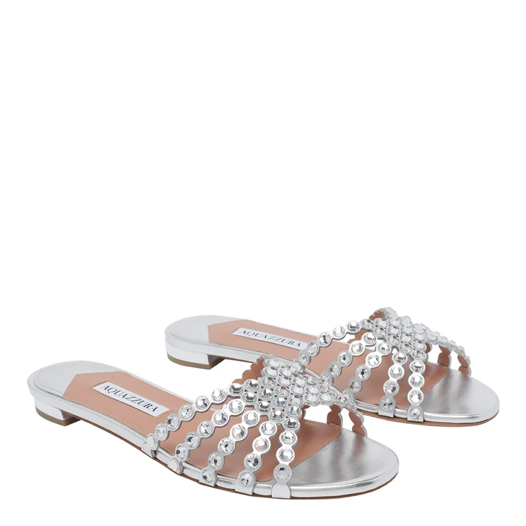 Aquazzura Sandals Silver Calf Leather/leather Sole - Women