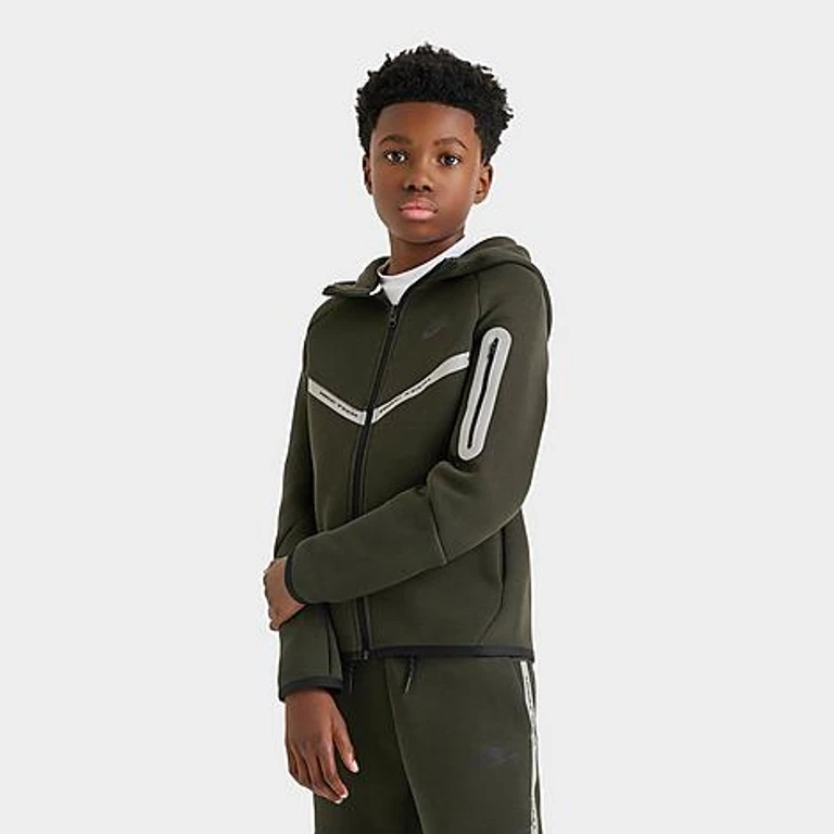 Nike Boys Big Kids Sportswear Tech Fleece Reflective Full-Zip Hoodie in Sequoia/Black Size: Small