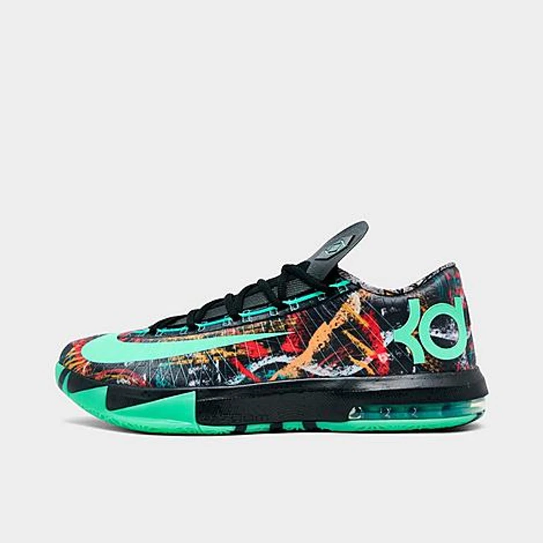 Nike Men's KD 6 Basketball Shoes in Multi-Color/Green Glow/Black Size: 7.5