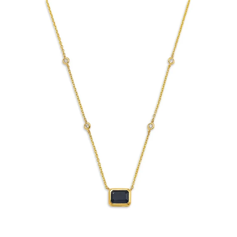 Bloomingdale's Fine Jewelry Blue Sapphire & Diamond Octagon Bezel Pendant Necklace in 14K Yellow Gold, 17