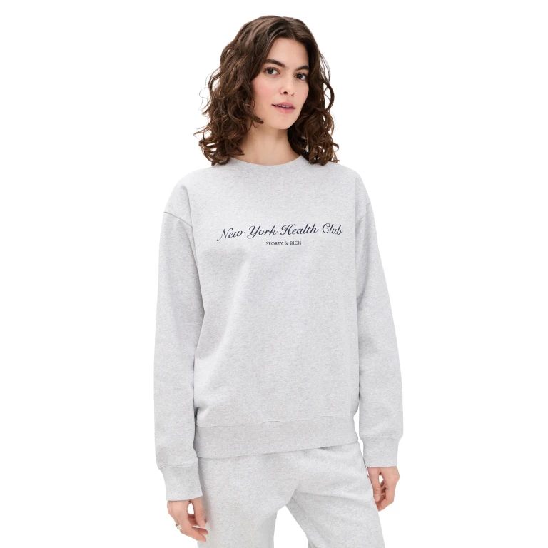 Sporty & Rich New York Health Club Crew Neck Sweatshirt Heather Gray M
