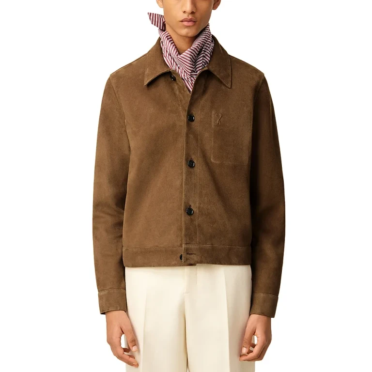 Ami Regular Fit Button Front Leather Jacket