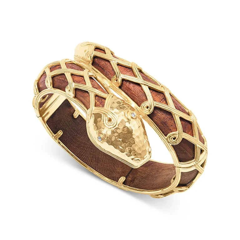 Capucine De Wolf Serpentina Pave & Teak Bangle Bracelet in 18K Gold Plate