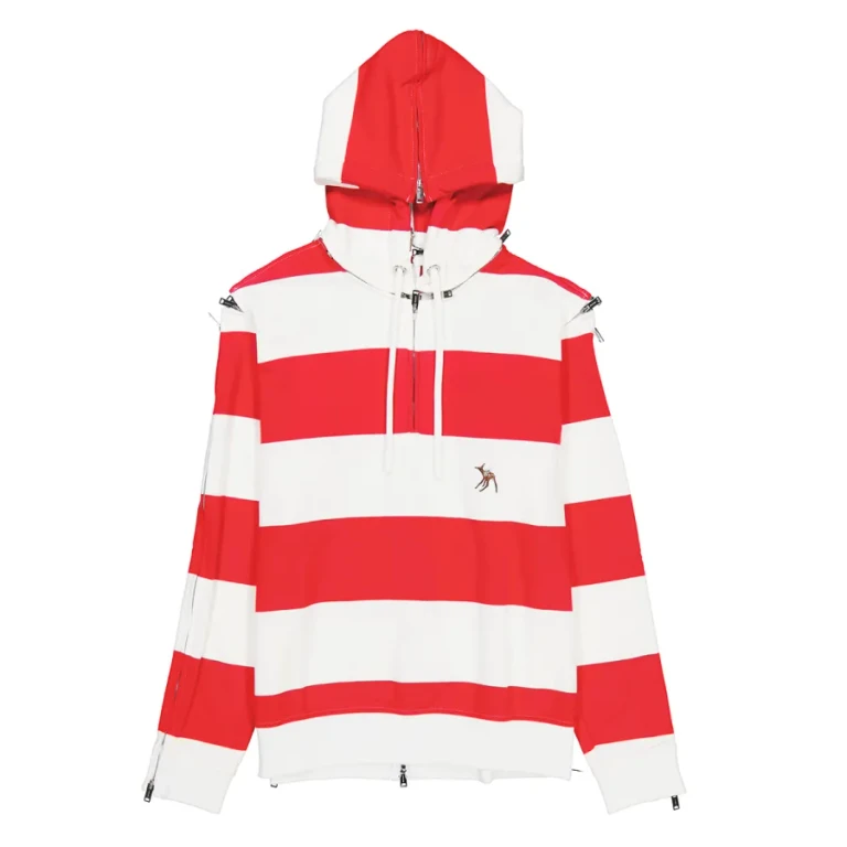 Burberry Red Zip Detail Striped Cotton Hoodie