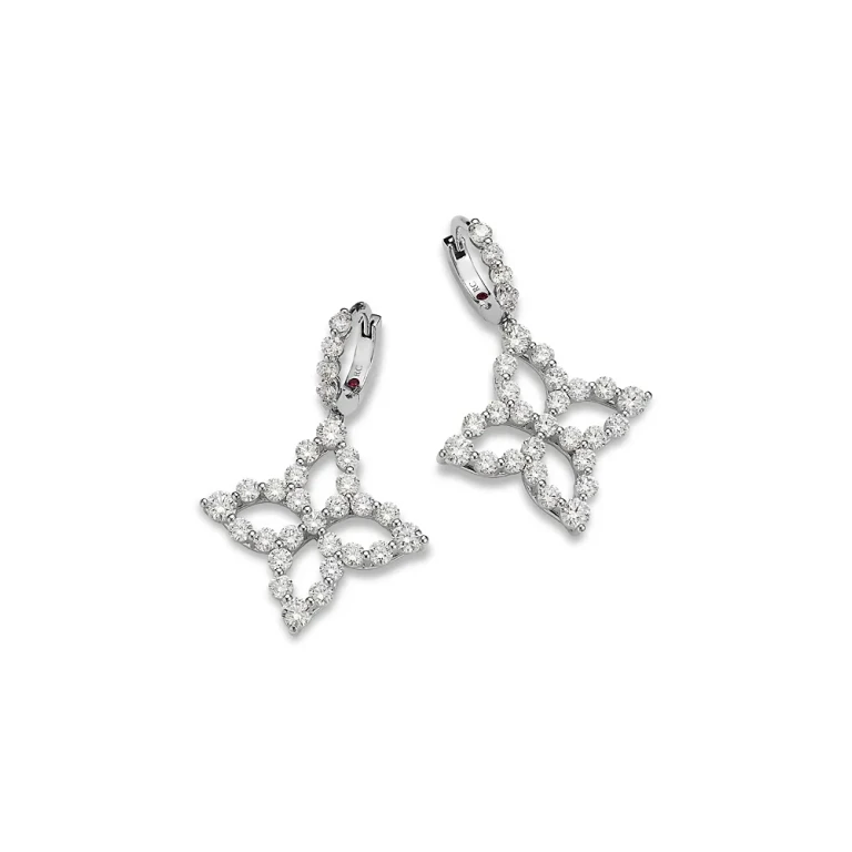 Roberto Coin 18K White Gold Diamond Princess Outline Diamond Flower Drop Earrings
