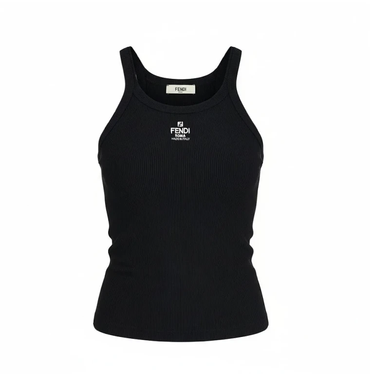 FENDI Ribbed tank top with logo embroidery Woman S