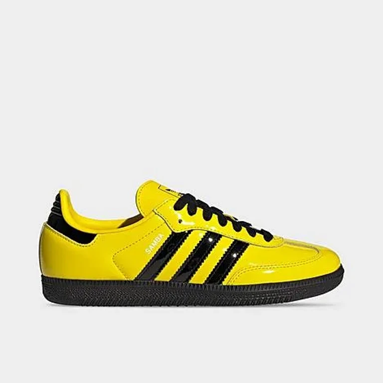 adidas Women's Originals Samba OG Patent Leather Casual Shoes in Yellow/Core Black/Silver Metallic Size: 5.0