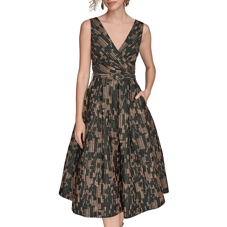 Donna Karan Pleated Brocade Dress
