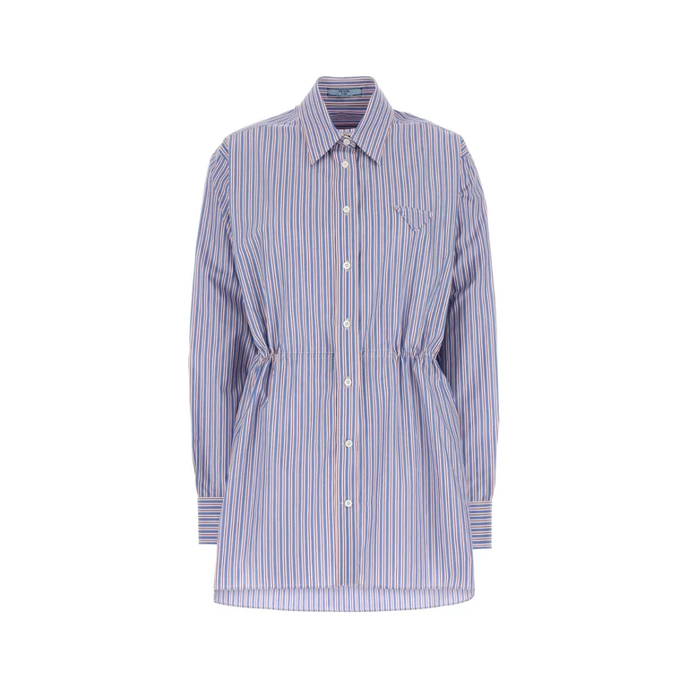 Prada Embroidered Poplin Shirt Azzurro Exterior: Cotton Camicie - Women