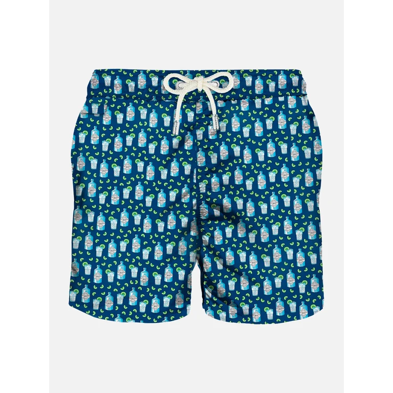 Mc2 Saint Barth Lightweight Fabric Swim Shorts With Cocktail Gin Tonic Print Blue Swimshort - Men
