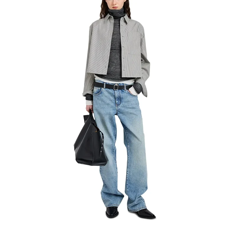 Proenza Schouler White Label Olive Shirt in Stripe Cotton