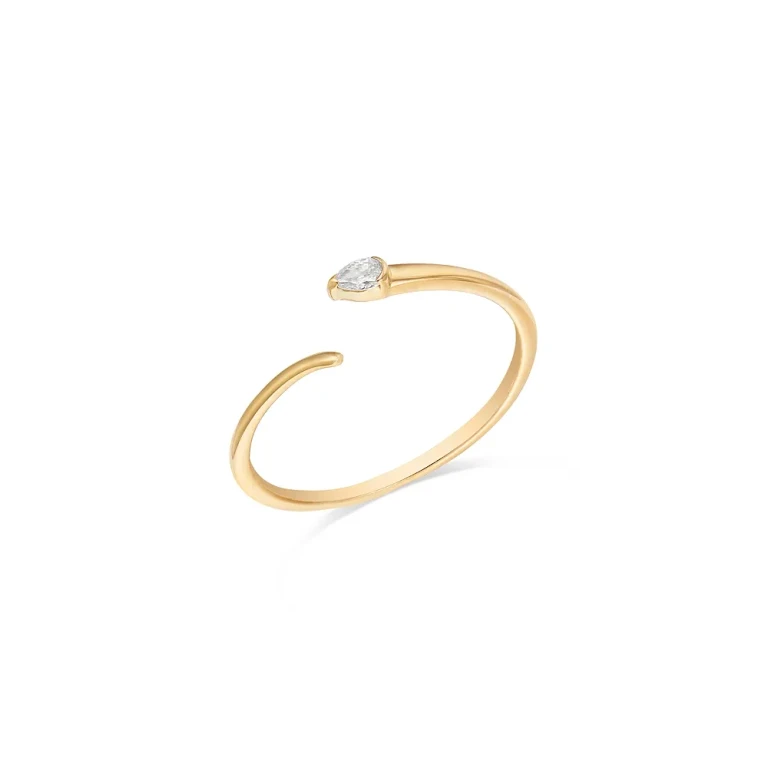 14K Yellow Gold Pear-Cut Diamond Coil Ring, 0.07 tcw