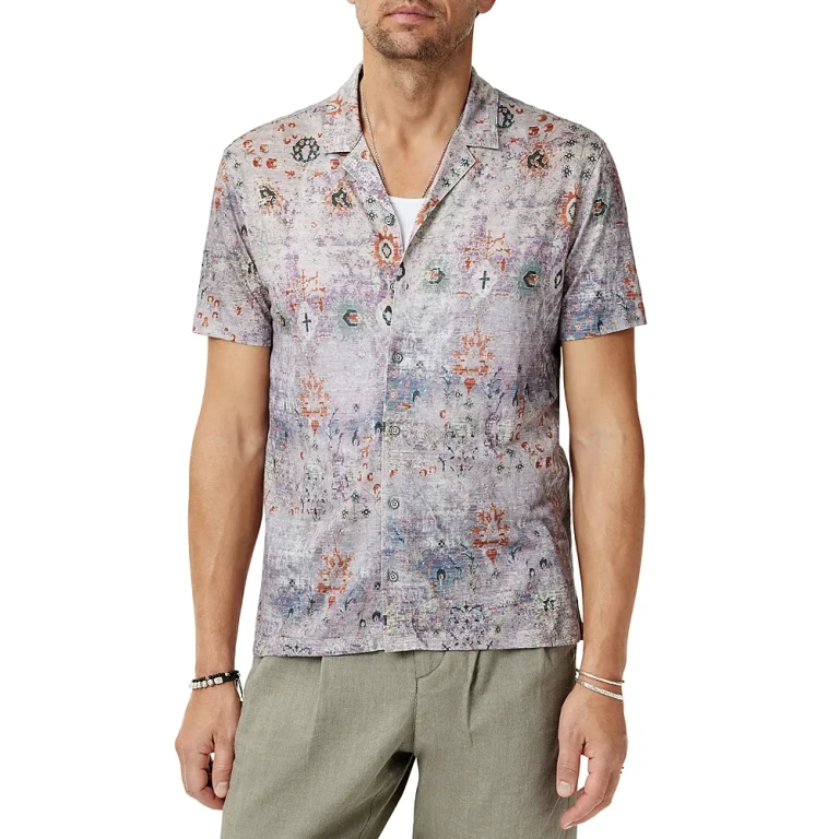 John Varvatos Espino Linen Printed Camp Shirt