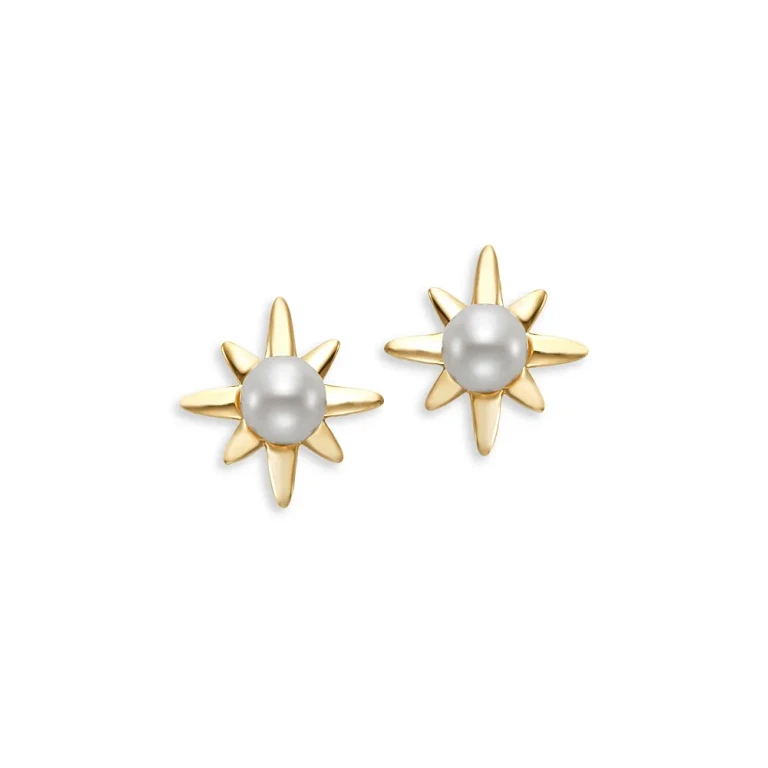 Cultured Freshwater Pearl Star Stud Earrings in 14K Yellow Gold