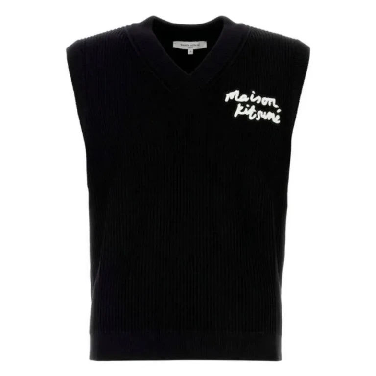 Maison Kitsune Handwriting Embroidery Ribbed Knit Vest