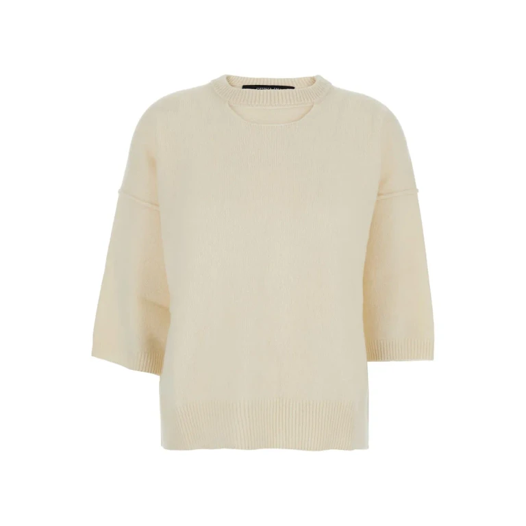 Federica Tosi White Sweater With Dropped Shoulder And Three-quarter Sleeve In Wool And Cashmere Blend Woman