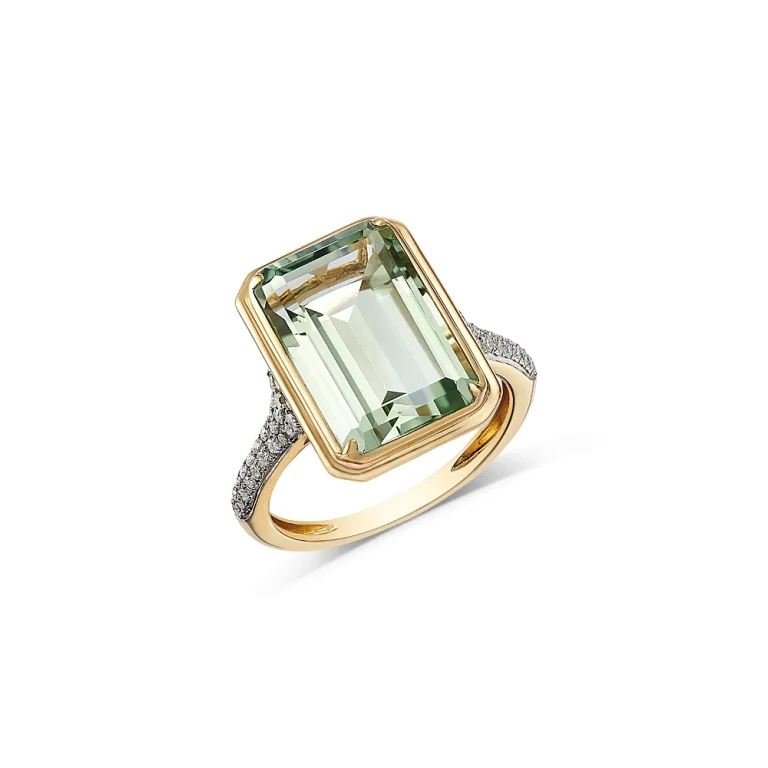 Fine Collection Prasiolite & Diamond Ring in 14K Yellow Gold