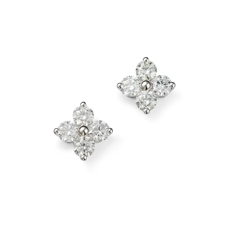 Diamond Clover Stud Earrings in 14K White Gold, 1.50 tcw