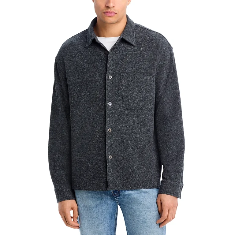 Frame Cotton Blend Waffle Textured Button Down Shirt