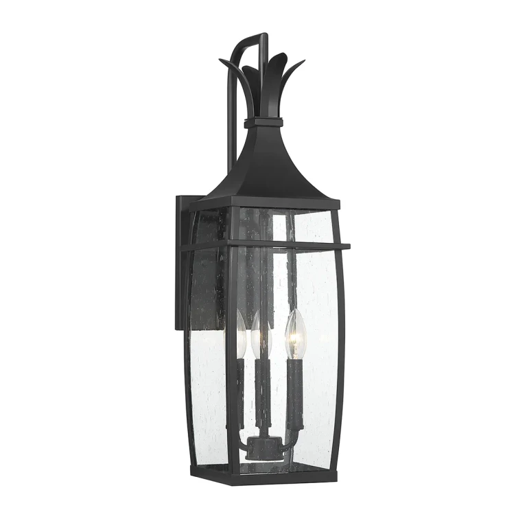 Matte Black Three Light Outdoor Wall Lantern from the Montpelier Collection
