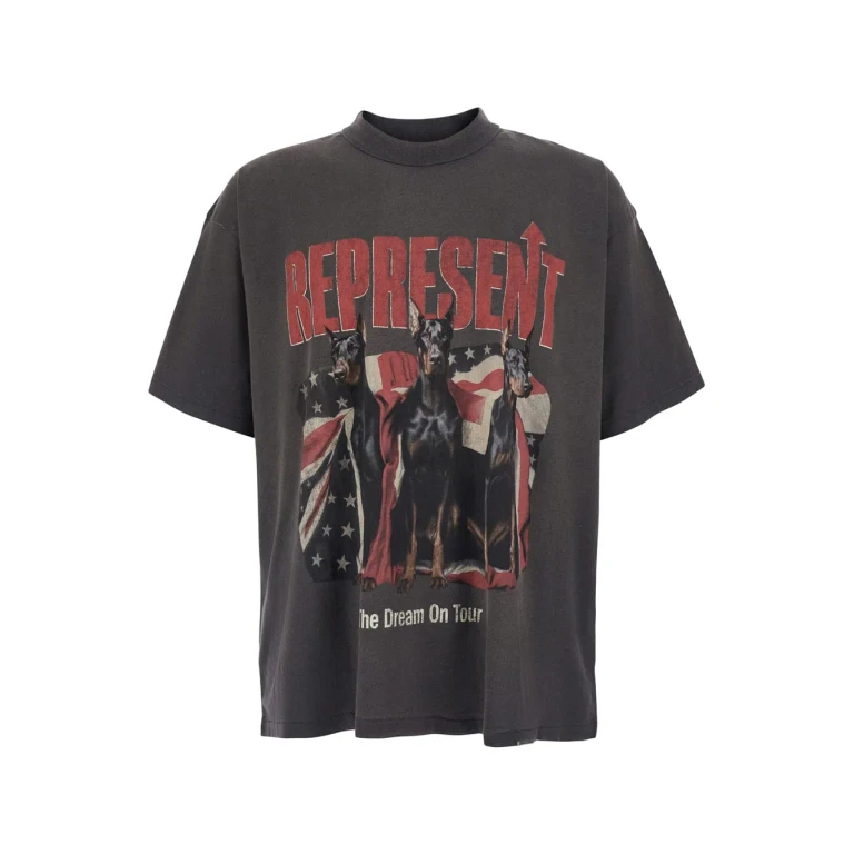 Grey Crew Neck T-shirt With Print On Front And Back In Cotton For Men