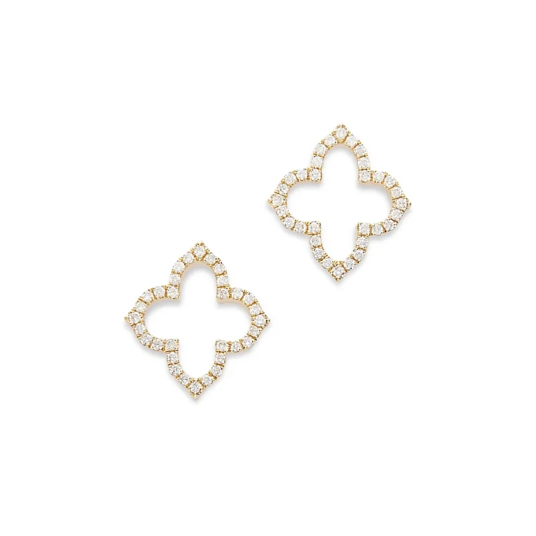 Diamond Clover Stud Earrings in 14K Yellow Gold, 0.20 tcw