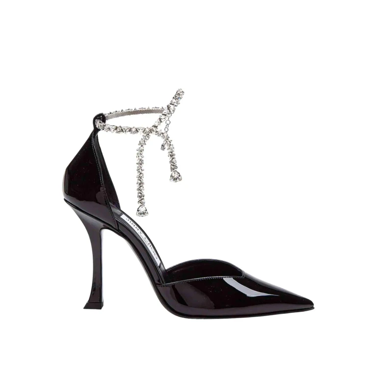 Jimmy Choo Stevie 100 Patent Leather Sandal With Crystal Anklet