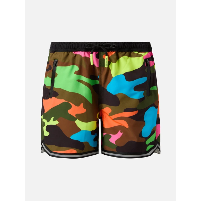 Mc2 Saint Barth Long Swim Shorts Malibu Jr With Camouflage Print Fluo Swimshort