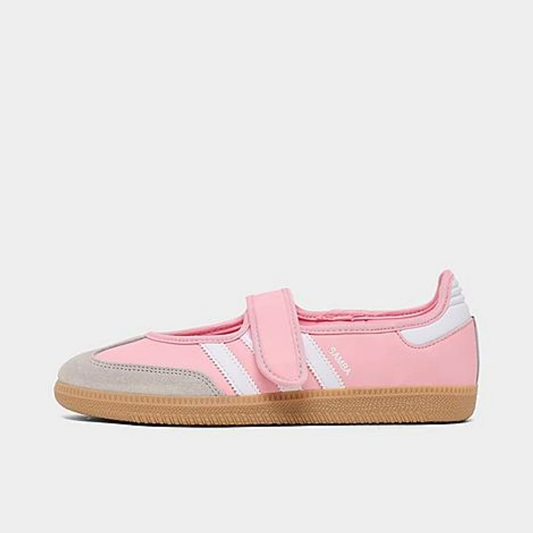 adidas Girls' Big Kids Originals Samba Jane Casual Shoes in Light Pink/Cloud White/Gum Size: 3.5