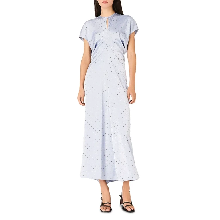 Maje Ribrilt Studded Satin Maxi Dress