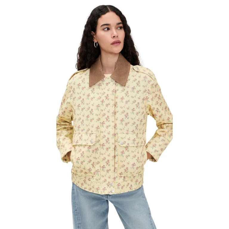 Avec Les Filles Oversized Aviator Jacket With Straight Hem Butter Flower XL