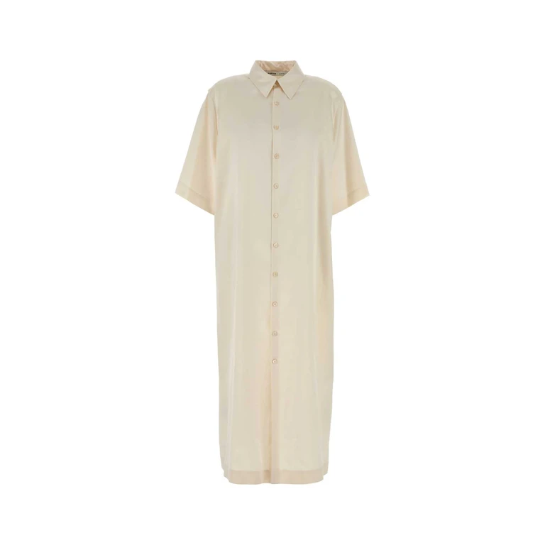 Carven Ivory Satin Shirt Dress Ecru Exterior: Cotton Silk Abiti - Women