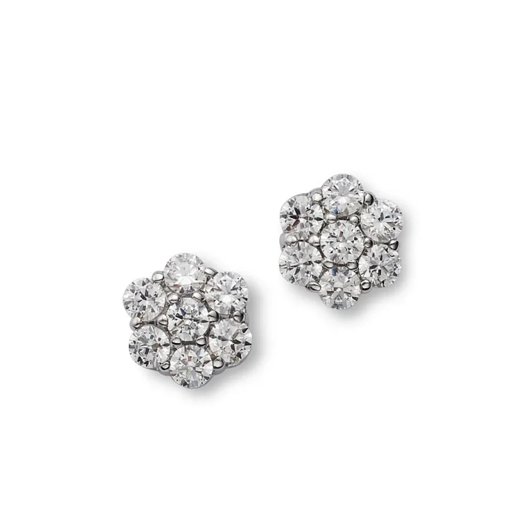 Diamond Flower Cluster Stud Earrings in 14K White Gold, 0.25 tcw