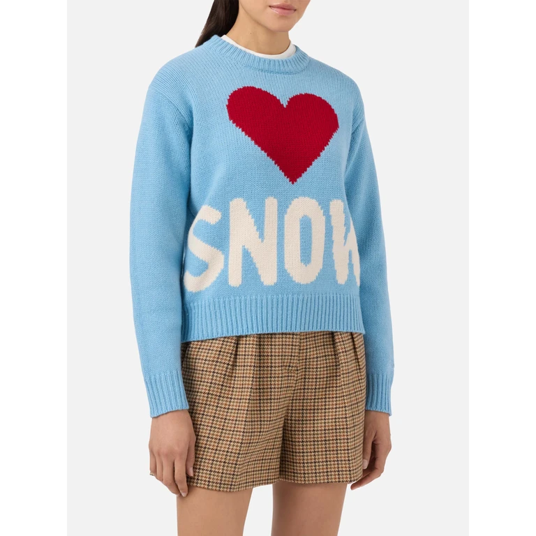 Mc2 Saint Barth Kyla Wool Sweater Light Blue With Snow Jacquard Sky - Women