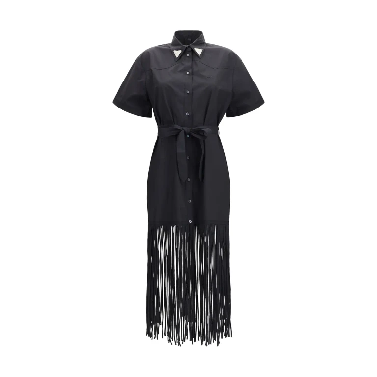 Pinko Chemisier Dress With Fringes And Metallic Details
