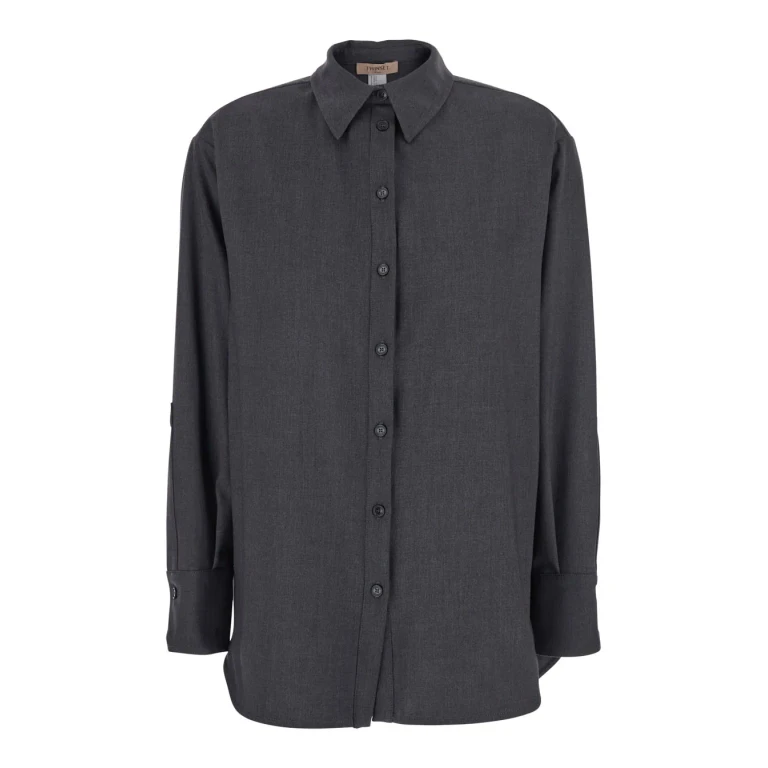 TwinSet Grey Shirt With Classic Collar And Logo Plaque On The Rear In Viscose Blend Stretch Woman
