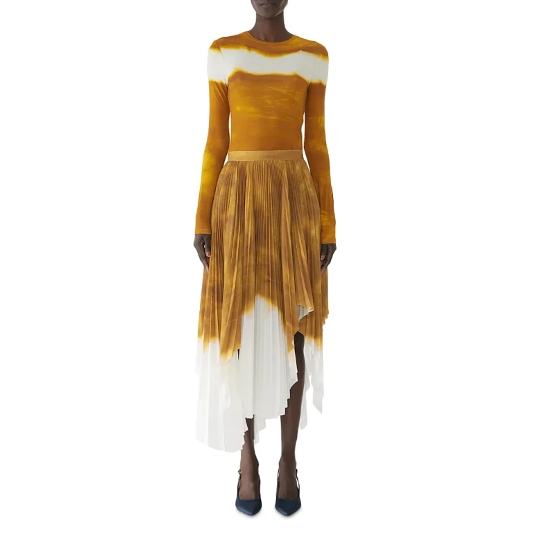 Jason Wu Collection Painted Stripe Pleated Asymmetrical Skirt