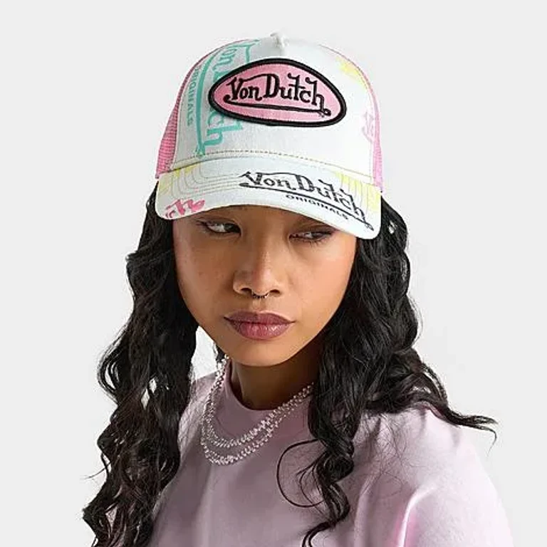 Von Dutch Tagged Trucker Hat in Pink Tint