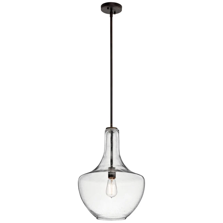 Everly 13.75" Seeded Glass Pendant in Olde Bronze