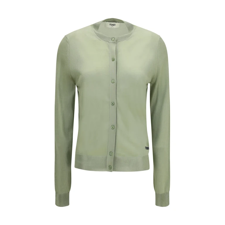 Fendi Cardigan Crewneck In Viscose With Embroidered Logo