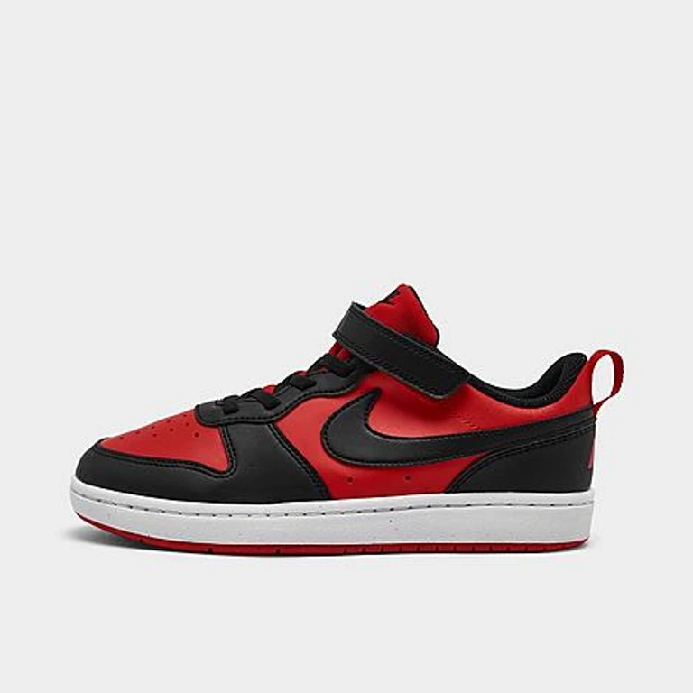 Nike Little Kids Court Borough Low Recraft Stretch Lace Casual Shoes in University Red/Black/White Size: 1.0