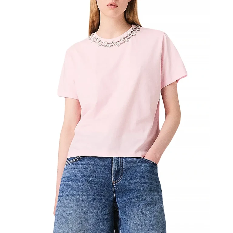 Maje Short Sleeve Jewel Neck Tee